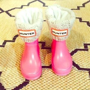 Pink Hunter Boots and Hunter Sock Liners Grey 5c